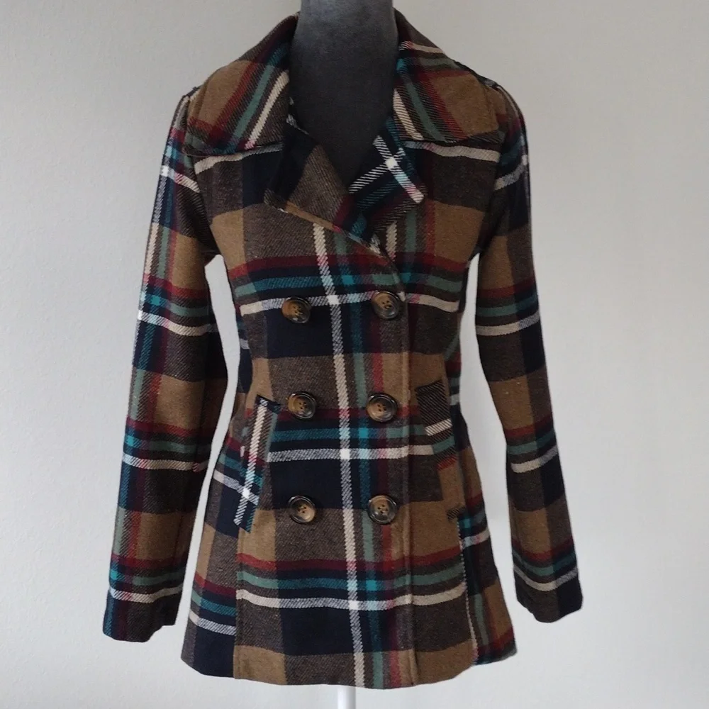 Me Jane Women's Plaid Peacoat Multi Color, Size XS - Picture 8 of 15